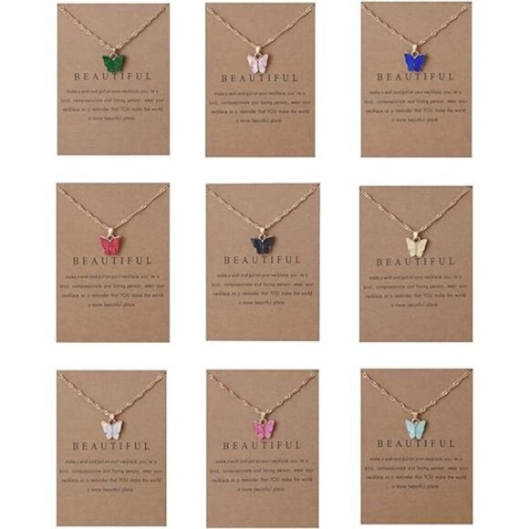 Rrdaily 9 Pcs Dainty Colorful Butterfly Pendant Necklace Set for Women,Bohemian - Picture 7 of 7